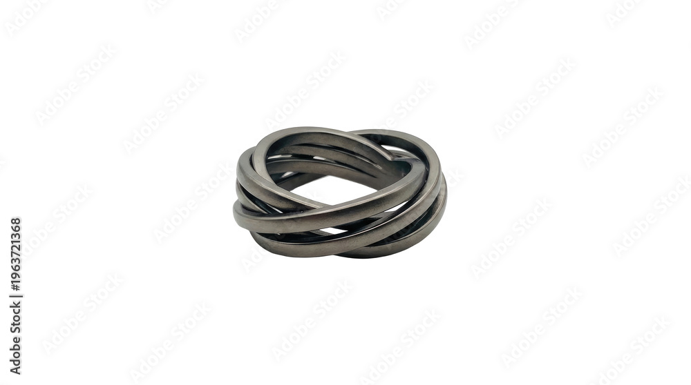 Naklejka premium Intertwined Silver Ring on White Background