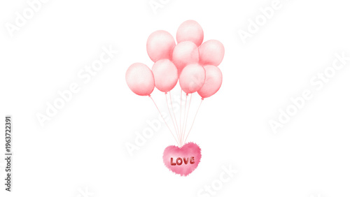 Watercolor Pink Heart Balloons Bundle for Valentine's Day