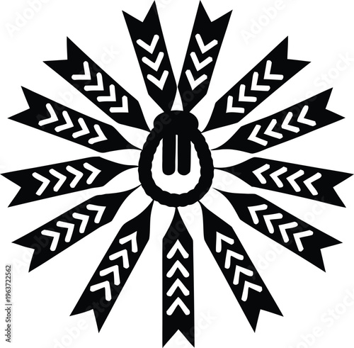 1216 shinto shide zigzag paper streamers on rope line art vector illustration on transparent background