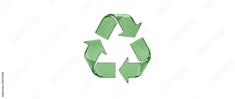 Obraz premium Green glass recycling symbol with air bubbles