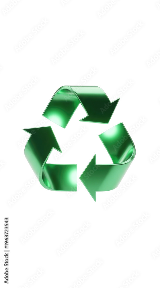 Fototapeta premium Green Recycling Symbol With Metallic Sheen