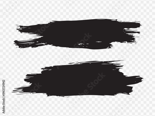 Set of vector black brush strokes for ink paint, grunge design element, mud banner, watercolor design, dirty texture. Isolated brush strokes on transparent background	