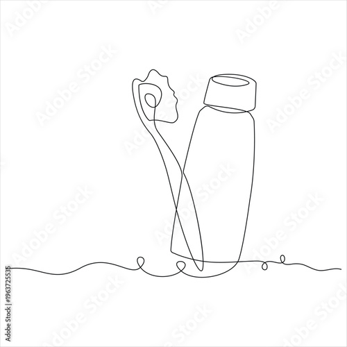 One continuous line drawing of toothbrush and toothpaste minimal single line art dental care concept