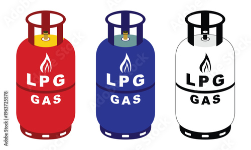 lpg gas Cylinder 14kg Home Cooking gas cylinder in three different color vector eps file easy editable