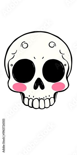 A playful, hand-drawn style skull with blush cheeks and rosy lips, endearing and sweet,  playful,  endearing