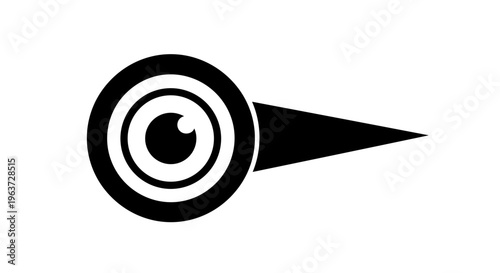 Abstract circular eye icon with concentric rings and a sharp black arrow pointing right symbolizing vision focus