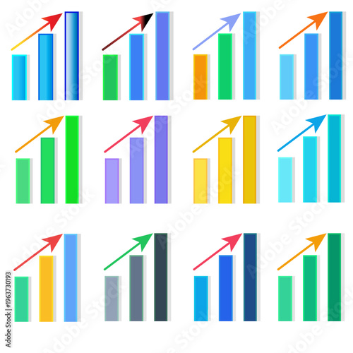 Business Growth Chart Icons Set – Colorful Analytics Graph, Financial Increase, Data Statistics Vector Pack