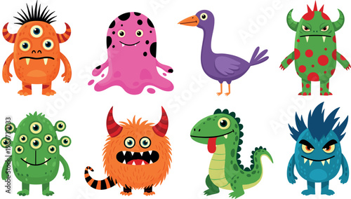 Cartoon Monsters Set Featuring Colorful, Cute, and Funny Monster Designs for Kids’ IllustrationCartoon Monsters Set Featuring Colorful, Cute, and Funny Monster Designs for Kids’ Illustration