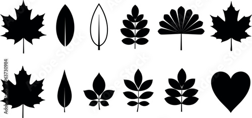 Leaf Icon Set Featuring Various Leaf Shapes and Designs for Nature and Eco-Friendly IllustrationsLeaf Icon Set Featuring Various Leaf Shapes and Designs for Nature and Eco-Friendly Illustrations