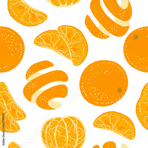 Seamless pattern with tangerine and fruit slices