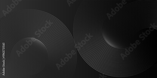 Futuristic Dark Abstract Background with Circular Metallic Lines and Tech Spheres. vector illustration