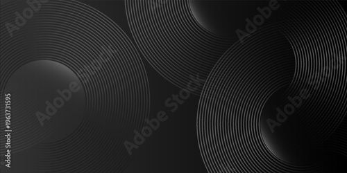 Futuristic Dark Abstract Background with Circular Metallic Lines and Tech Spheres. vector illustration