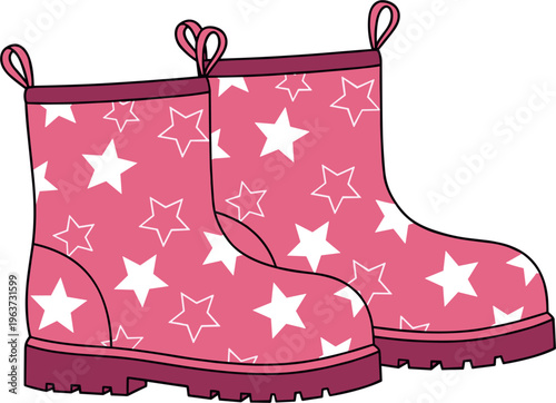 Pink Starry Rain Boots for Kids with Fun Star Pattern Design for Fashion and Outdoor Wear Illustrations