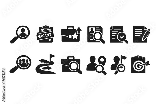 Collection of job search and career development icons on a white background