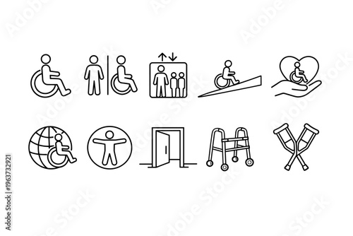 Collection of accessibility and disability icons representing various needs and support
