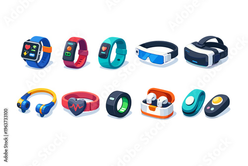 Collection of modern wearable technology gadgets and accessories