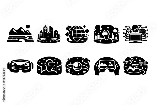 Collection of futuristic virtual reality and metaverse concept icons