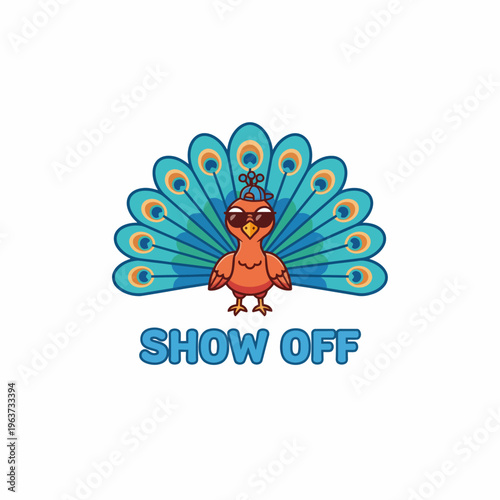 Cartoon Peacock Wearing Sunglasses.