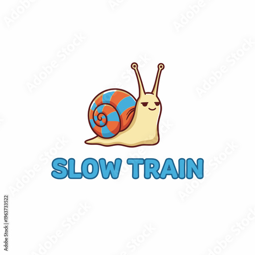 Colorful Snail Shell Slow Train Cartoon.
