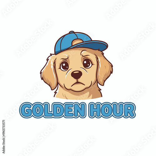 Cute Golden Retriever Wearing Cap.