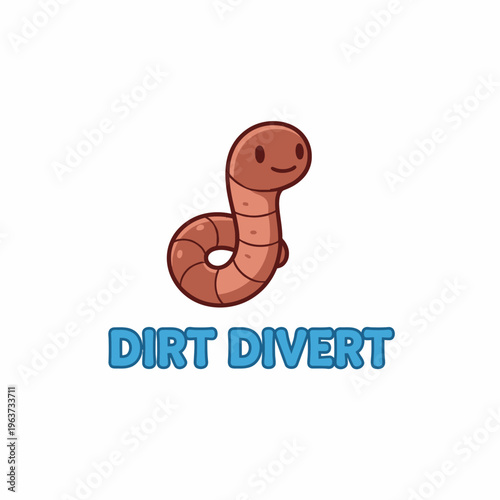 Smiling cartoon earthworm with face.