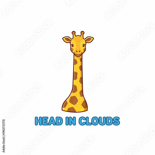 Smiling cartoon giraffe with long neck.