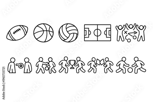Collection of sports icons representing different games, players, and strategies