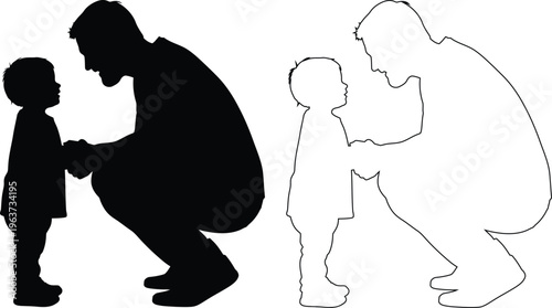 Adult comforting child in two different silhouette styles illustration