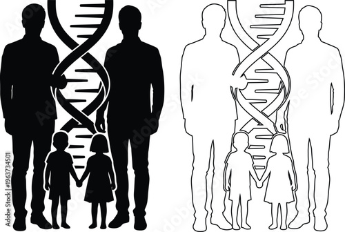 Family Genetic Inheritance Concept With DNA Helix Illustration