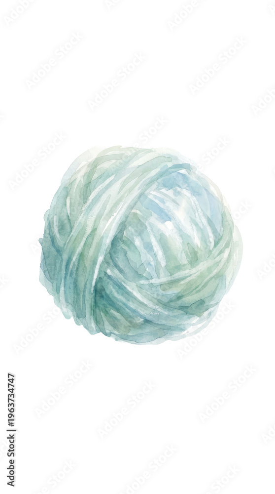 Fototapeta premium Watercolor Ball of Yarn Green Blue