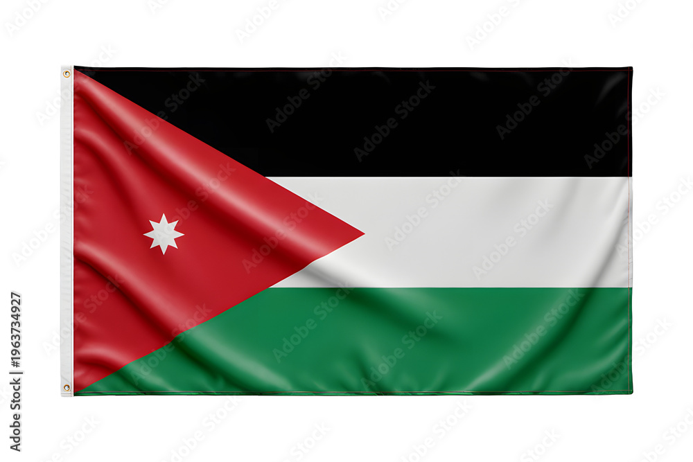 Obraz premium Waving flag of Jordan with vibrant colors symbolizes national pride and unity for patriotic events and cultural celebrations