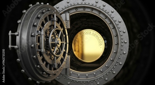 Open Vault Door Revealing Gleaming Gold Coin