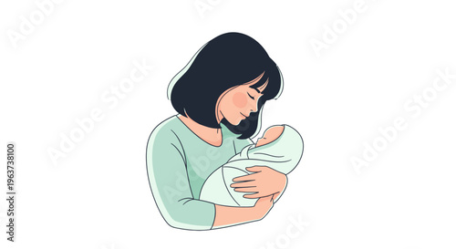 Mother holding newborn baby close.