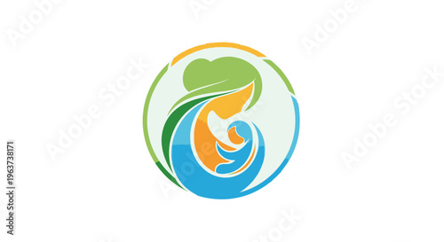 A stylized swirl logo design.