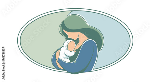Mother holding newborn baby illustration.