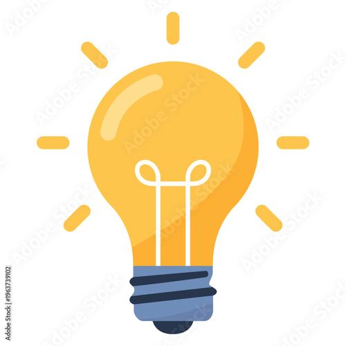 Glowing light bulb icon, creative idea and innovation concept, flat design vector.