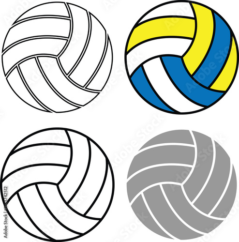 Volleyball Ball Icon Set in Various Styles

