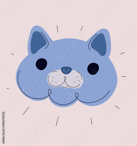 Cartoon vector illustration of British Shorthair cat face, showcasing round and soft features