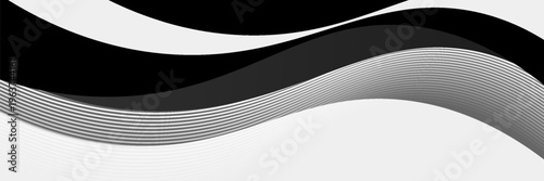 Dynamic Black and White Abstract Wave Background with Elegant Flowing Stripes. vector illustration
