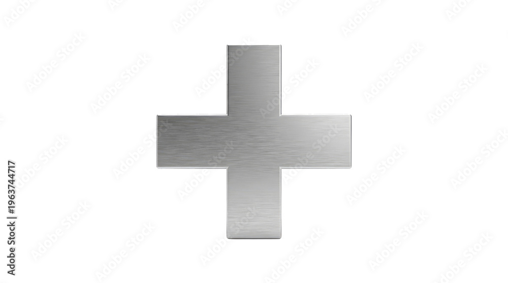 Obraz premium Brushed Metal Plus Sign Symbol Isolated White Background