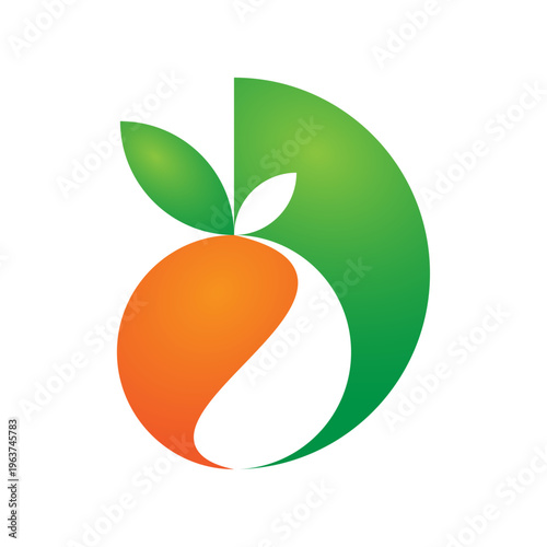 Modern Organic Fruit Logo: Creative Letter D Monogram Combined with Fresh Orange or Apple Symbol for Juice Bars and Healthy Food Brands