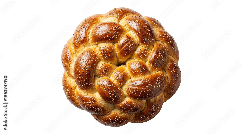 Fototapeta premium Braided Challah Bread with Sesame Seeds Isolated