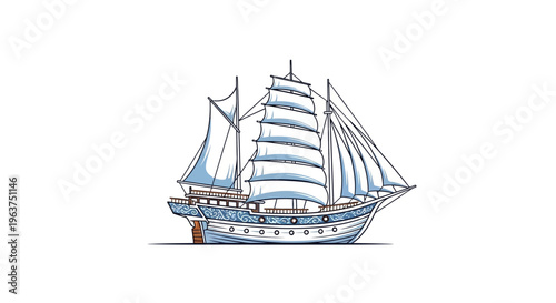 Vintage Sailing Ship Illustration Design.