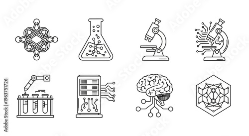 Science Laboratory Equipment Icons Set.