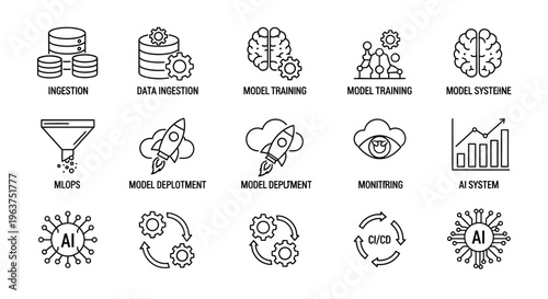 Artificial Intelligence System Icons Set.