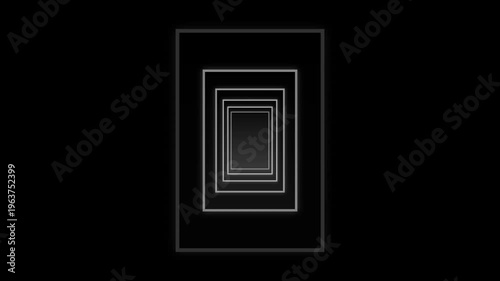 Geometric art of nested squares creating a tunnel effect on a dark background, representing depth and perspective in minimalist design