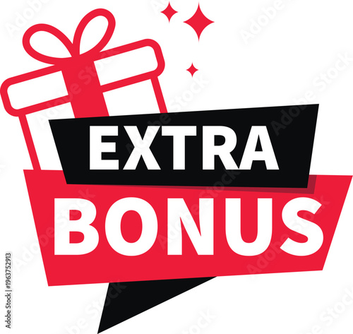 Extra bonus icon with gift box T letter symbol typography. Unique and creative label. Vector Illustration