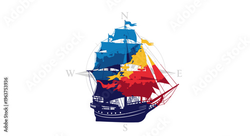 Colorful Sailing Ship With Flags.