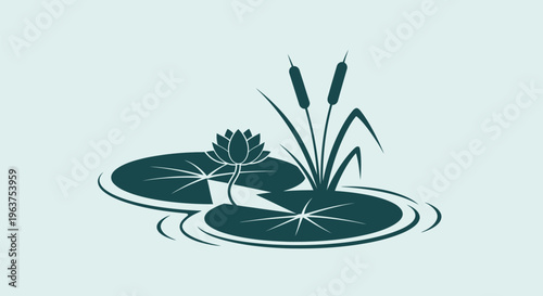 Dark green lily pad with plant.