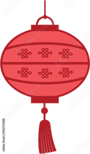 Traditional Chinese lantern illustration in red color with decorative patterns hanging ornament for festival celebration vector design